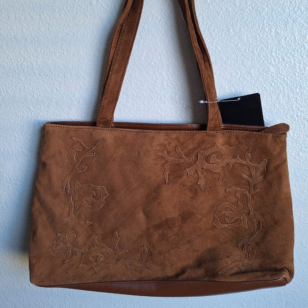 Vintage NWT Suede Western Ginger Brown Suzanne Somers Collection Tote